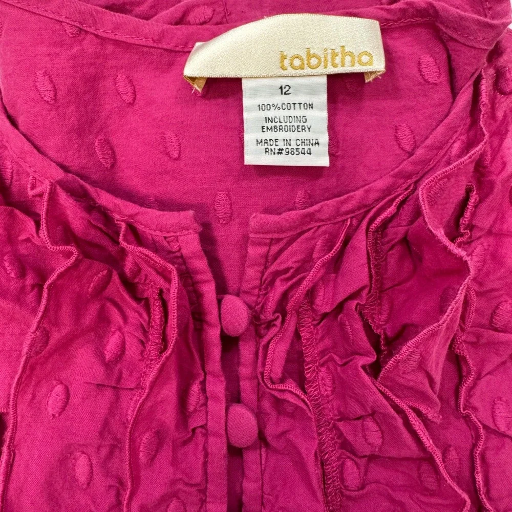 Tabitha Anthropologie Ruffle Swiss Dot Dress Women 12 Pink Cotton Belted - Picture 13 of 14